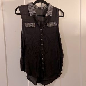 Edge black sleeveless button down top